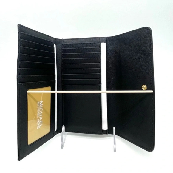 Michael Kors Large Trifold Wallet Black/Gold - Picture 7 of 8